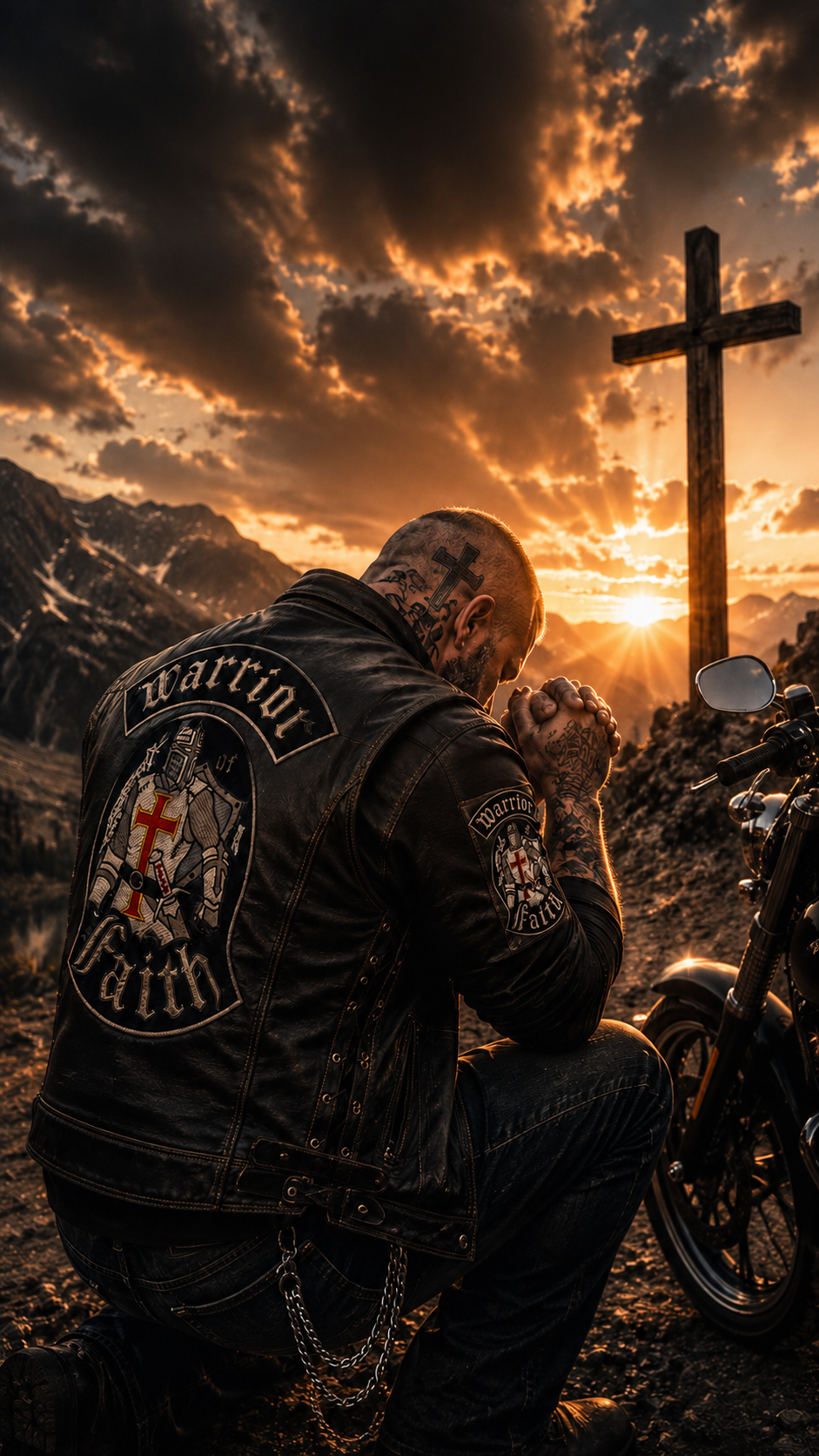 Man praying at a cross
