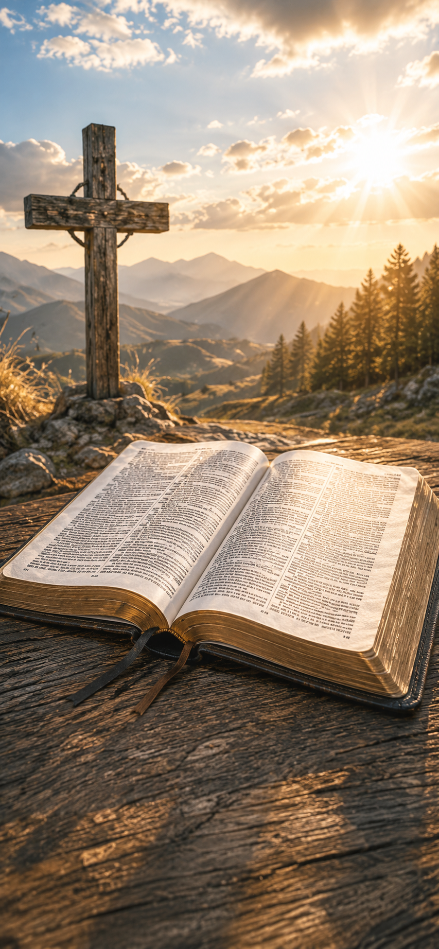 Open Bible at sunrise